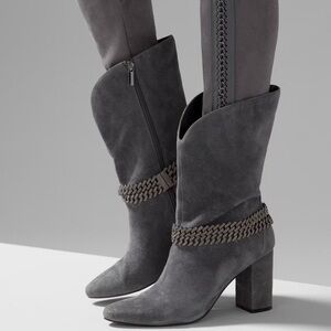 White House Black Market Suede Boot w Chain Details